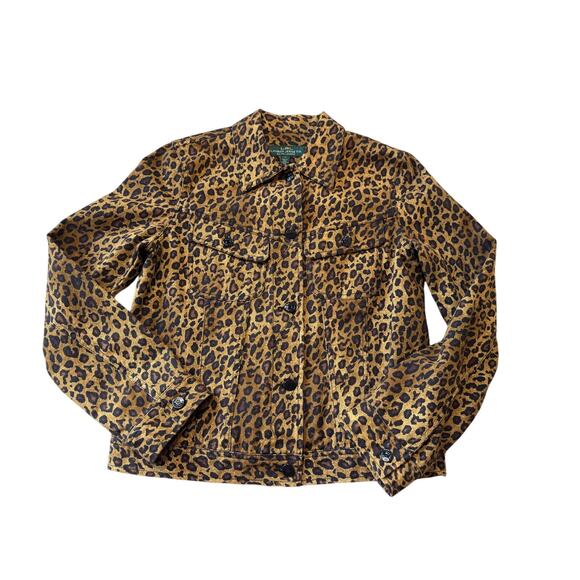 LAUREN JEANS CO, RALPH LAUREN Leopard/Cheetah Print Demin/Jean jacket, women's M - Picture 1 of 9
